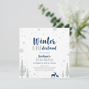 Convites Inverno Prateado e Azul-Marinho Onederland 1º Prim