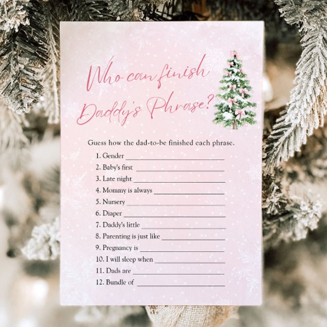 Convites Inverno que pode terminar o Chá de fraldas de fras (Pink Bows Christmas Who Can Finish Daddy 's Phrase Baby Shower Games)