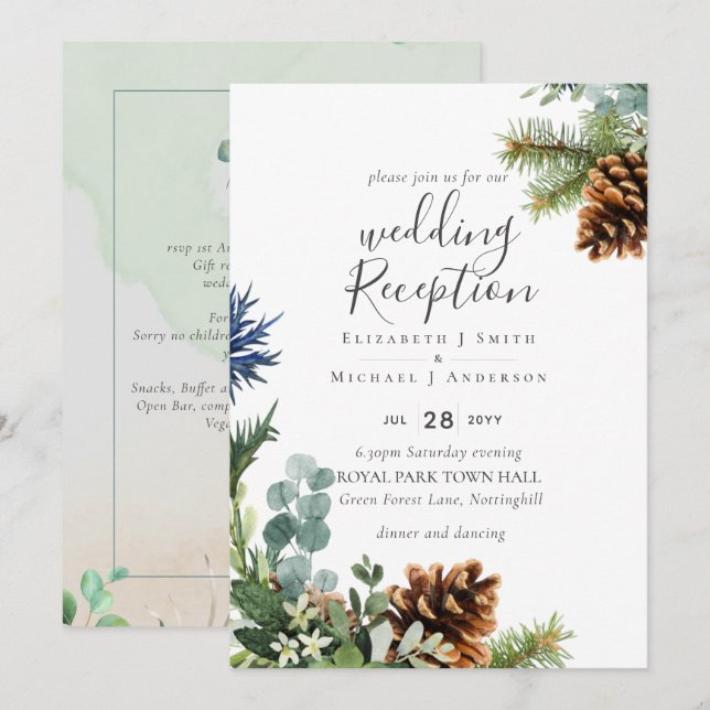 Convites Inverno - Recepção de casamento Verde apenas Inv (Frente/Verso)