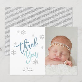 Convites Inverno Silver Glitter Snowflake Obrigado Foto