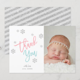 Convites Inverno Silver Glitter Snowflake Obrigado Foto