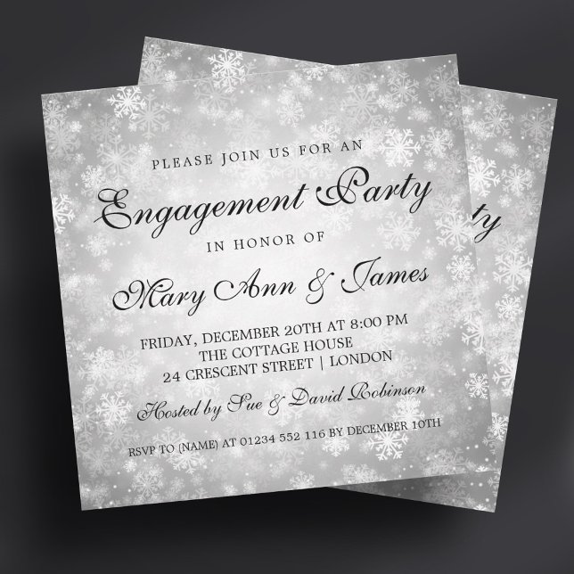 Convites Inverno Wonderland Elegante Festa de noivado Silve (Winter Wonderland Elegant Engagement Party Silver Invitation)