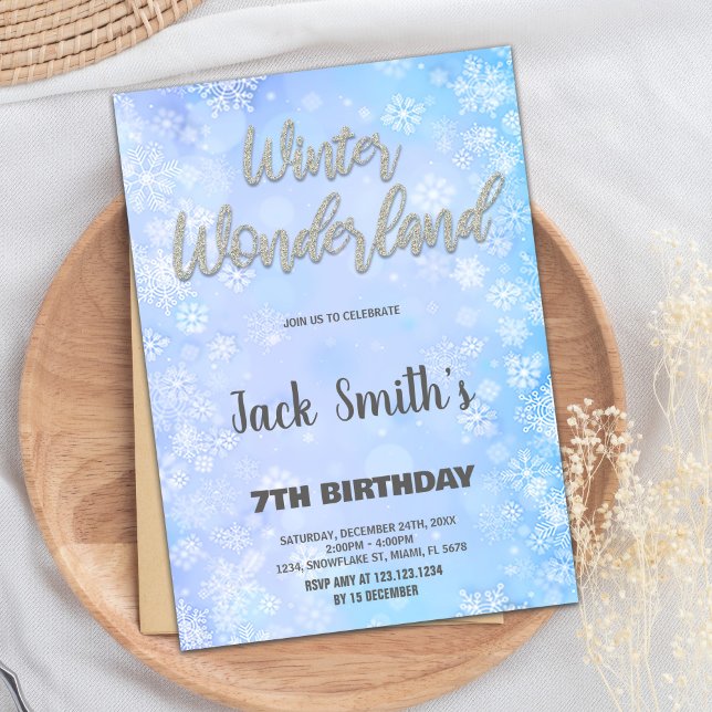 Convites Inverno Wonderland Invoca Blue Silver Gliter (Winter Wonderland Invitations Blue Silver Glitter)