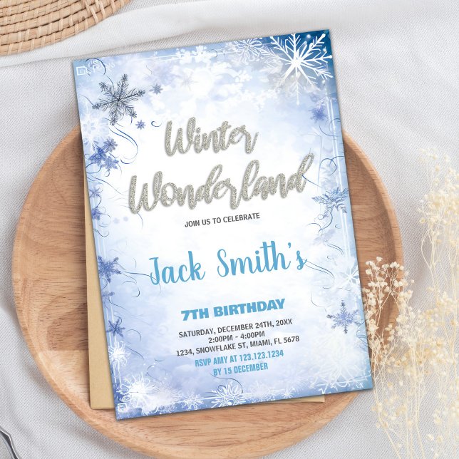 Convites Inverno Wonderland Invoca Blue Silver Gliter (Winter Wonderland Invitations Blue Silver Glitter)