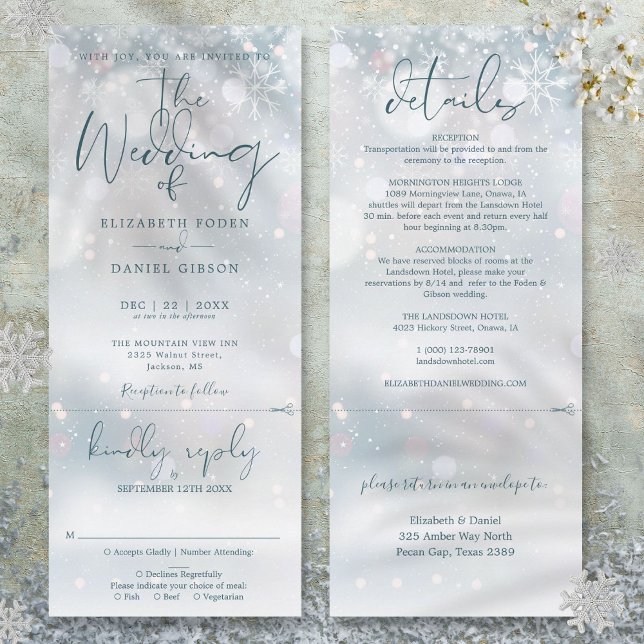 Convites Inverno Wonderland Neve Tudo Em Um Casamento (Winter Wonderland Snow All In One Wedding Invitation)