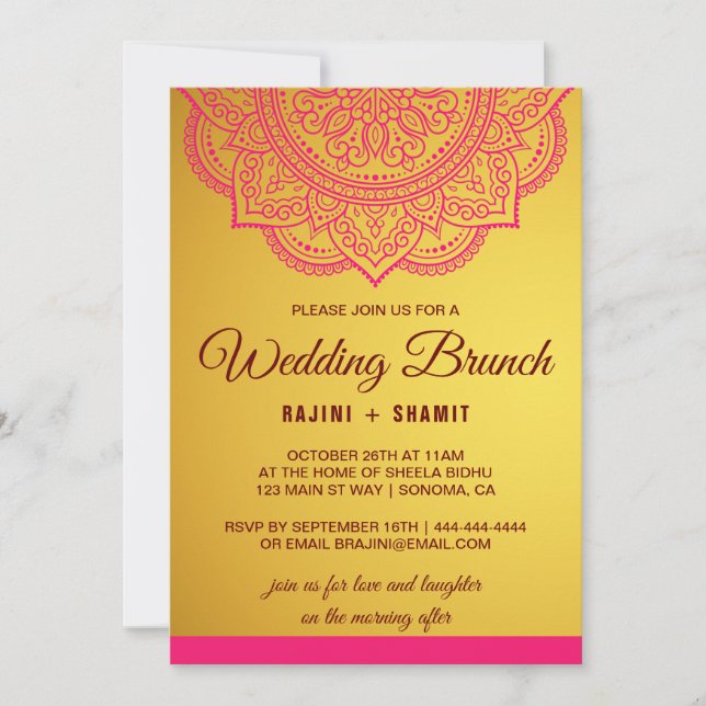 Convites Invit Brunch Dourado de Casamento de Paisley Verme (Frente)