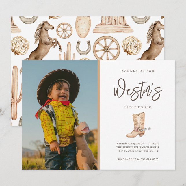 Convites Invit de Aniversário do Primeiro Rodeo Neutro do S (Frente/Verso)