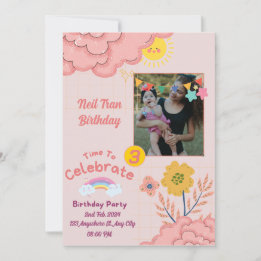 Convites Invit de Bebê Minimalista Roxo-Rosa com Foto