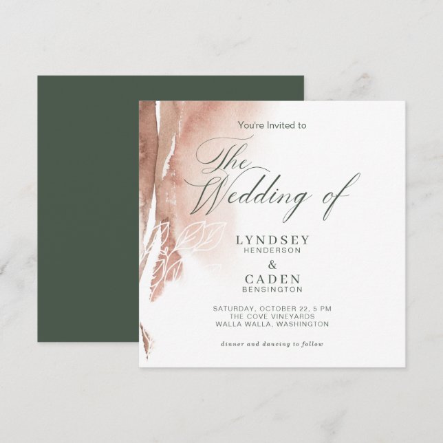 Convites Invit de Casamento de Cor Verde da Floresta Laranj (Frente/Verso)