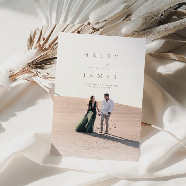 Convites Invit de Casamento de Foto com Script Chic Minimal (Criador carregado)