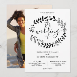 Convites Invit de Casamento de Foto Floral de Garland Preta