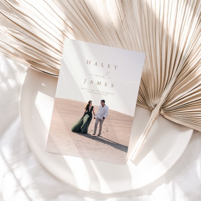 Convites Invit De Casamento De Fotos De Script Chic Minimal (Criador carregado)