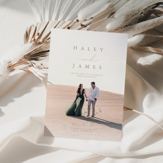 Convites Invit De Casamento De Fotos De Script Chic Minimal (Criador carregado)