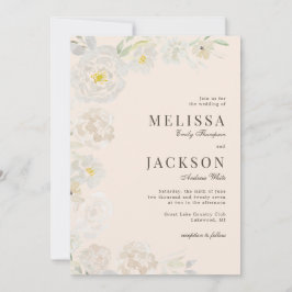 Convites Invit. de Casamento de Pêssego de Rosas de Aquarel