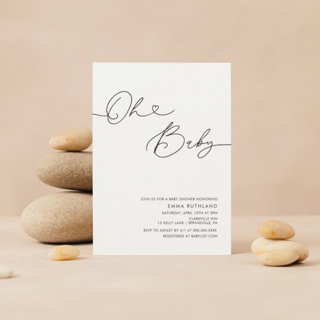 Convites Invit de Chá de fraldas Cardíaco Manuscrito Minima (Criador carregado)