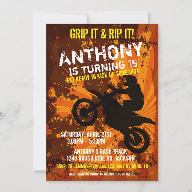 Convites Invit de Festa de aniversário de Motocross Dirt Bi (Frente)