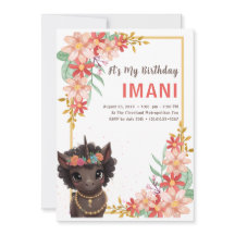 Invit do Aniversário de criança Brown Unicorn Afro