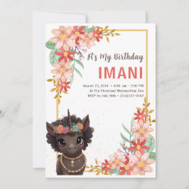 Convites Invit do Aniversário de criança Brown Unicorn Afro