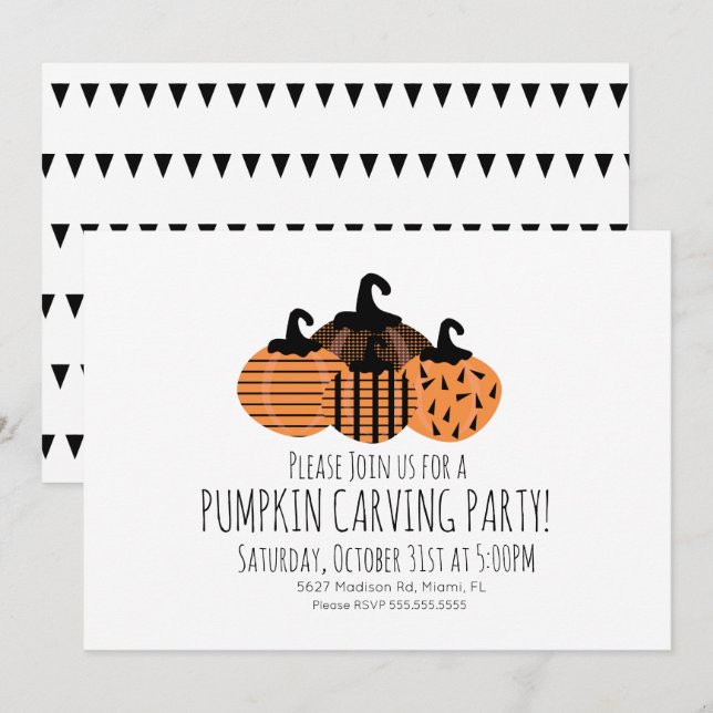 Convites Invit Geométrico de Pumpkin com Escultura de Bomba (Frente/Verso)