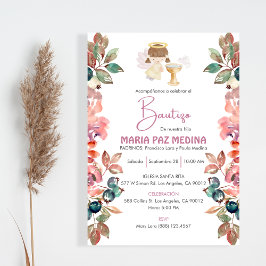 Convites Invitação Bautizo Flores Rapariga Angel Cute Bapti