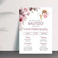 Invitação Bautizo Flowers Cute Girl Angel Baptism