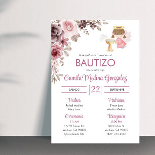 Convites Invitação Bautizo Flowers Cute Girl Angel Baptism