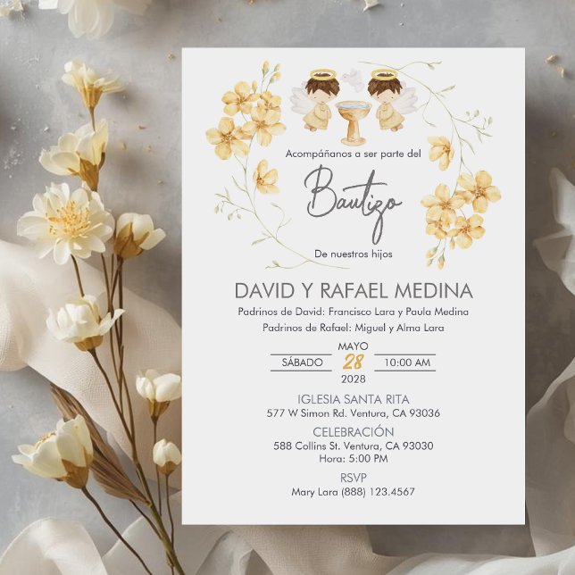 Convites Invitação Bautizo niños Baptism Gêmeos Cutes Angel (Criador carregado)