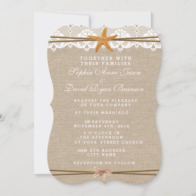 Convites Invitação de Casamento Rústico Praia (Frente)