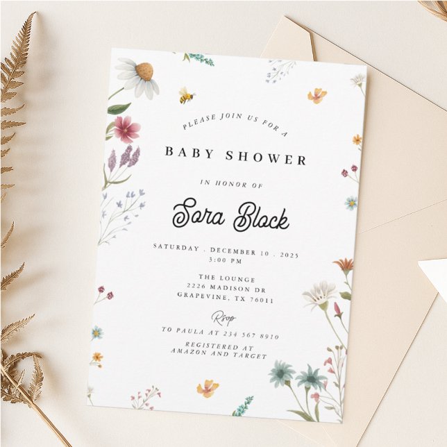 Convites Invitación a Baby Shower con flores silvestres (Criador carregado)