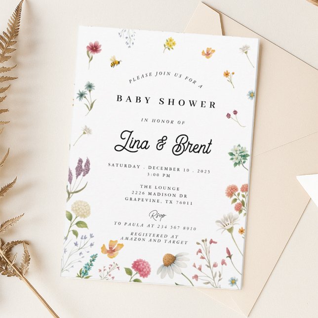 Convites Invitación a Baby Shower con flores silvestres (Criador carregado)