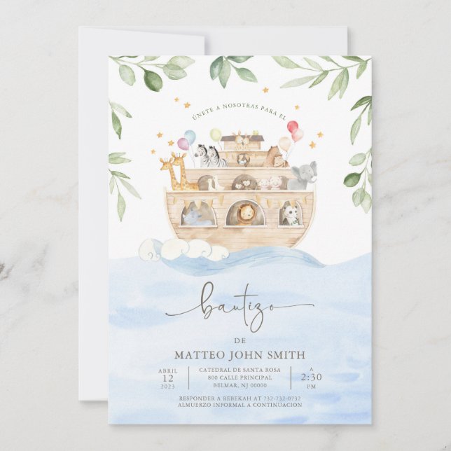 Convites Invitación al Bautismo del Arca de Noé (Frente)