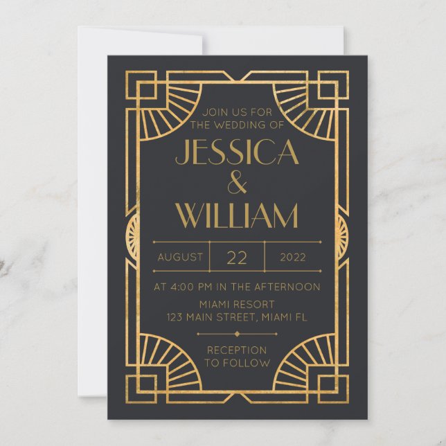 Convites Invitación Art Deco Wedding Invitation (Frente)