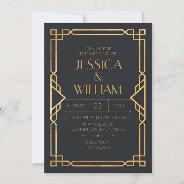 Convites Invitación Art Deco Wedding Invitation 2 (Frente)