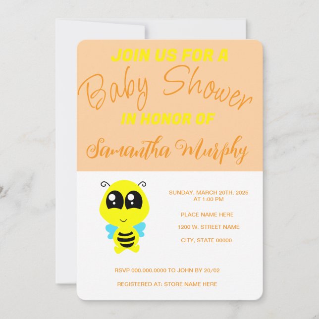 Convites Invitación Baby Bee | Baby Shower Invitation (Frente)