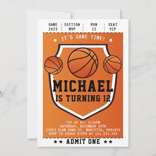 Convites Invitación Basketball Invitation for Birthday Part (Frente)