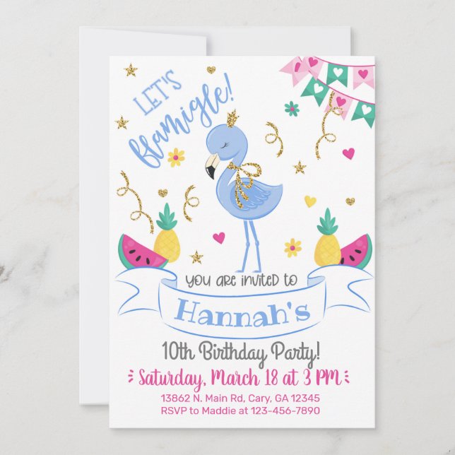 Convites Invitación Blue flamingo, let's flamingle birthday (Frente)