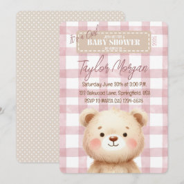 Convites Invitación Blue Gingham Teddy Bear