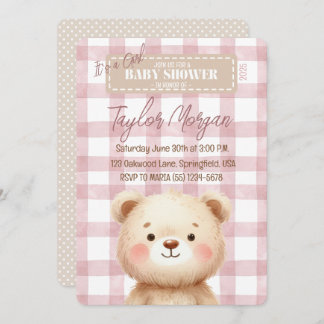 Convites Invitación Blue Gingham Teddy Bear