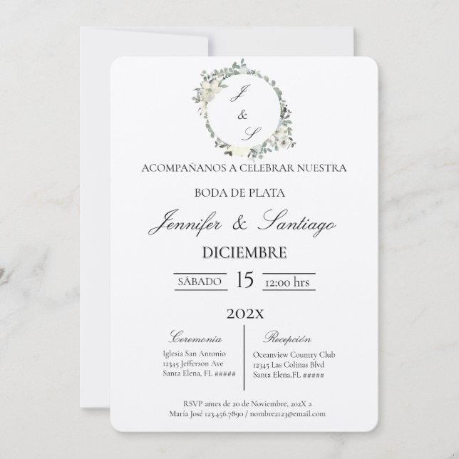 Convites Invitación boda de plata (Frente)