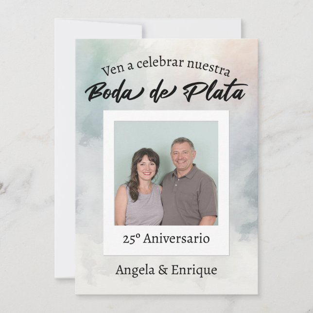 Convites Invitación Boda Plata 25 Años Foto para Personific (Frente)