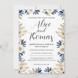 Convites Invitación Boda Primavera Elegante Floral BlueGold