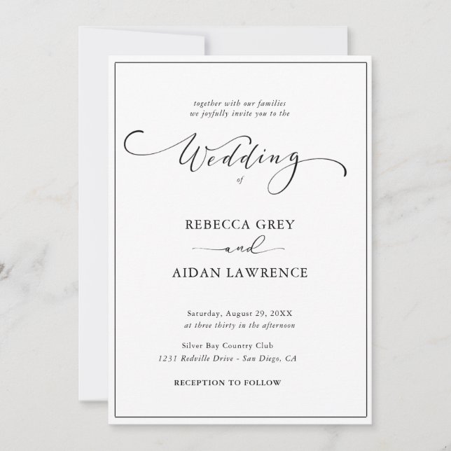 Convites Invitación  Boda simple de fotografías en blanco y (Frente)