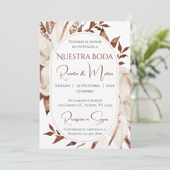 Convites Invitación Boho Spanish Wedding Invitation (Em pé/Frente)