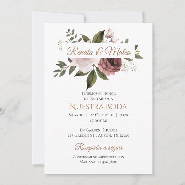 Convites Invitación Boho Spanish Wedding Invitation (Frente)