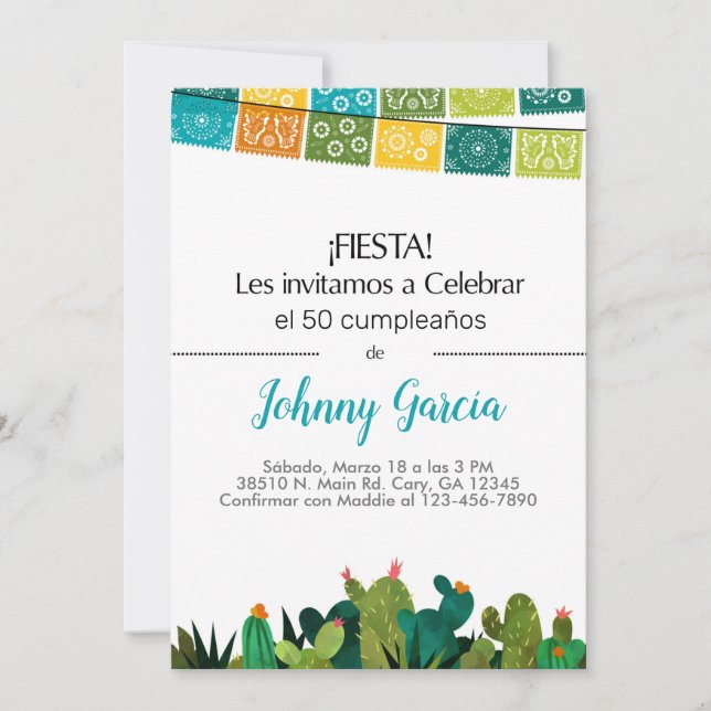 Convites Invitación cactus bunting fiesta para homens, homb (Frente)