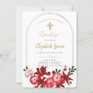 Convites Invitación con flor roja para bautismo