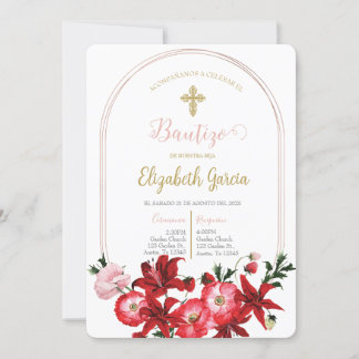 Convites Invitación con flor roja para bautismo