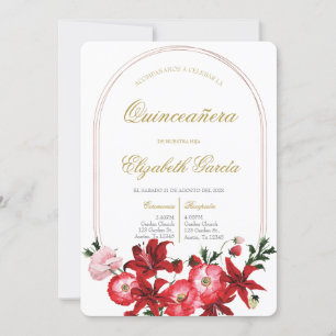Convites Invitación con flor roja para quinceañera