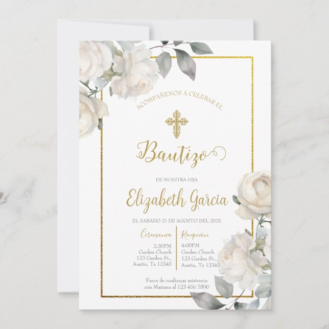 Convites Invitación con para bautismo (Frente)