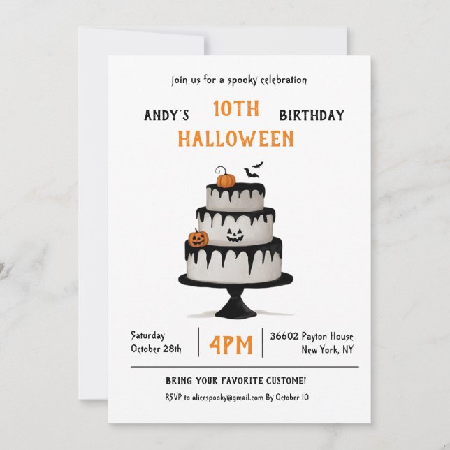 Convites Invitación Cumpleaños Halloween Pastel Spooky (Frente)